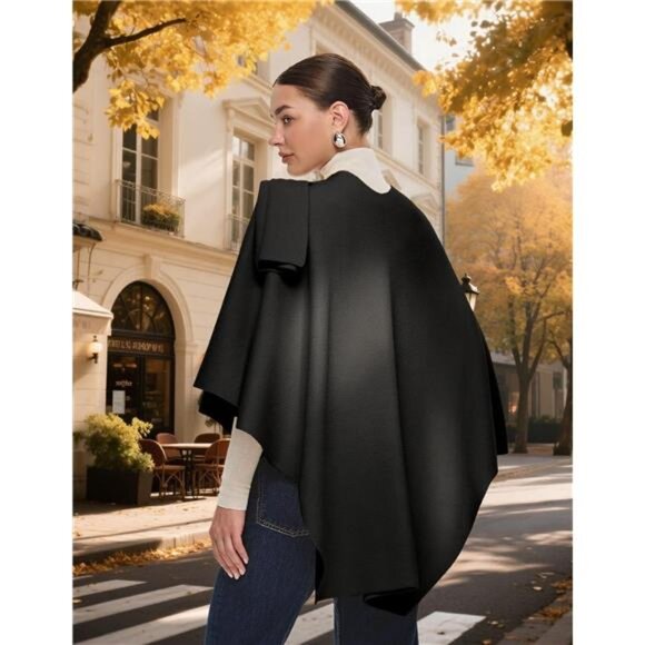 Womens Large Cross Front Poncho Sweater Wrap Topper Knitted Elegant Shawls Cape - Picture 4 of 7